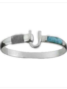 Vintage Silver Hook Bracelet with Turquoise-Blue Larimar Inlay